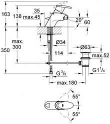 Габаритный чертеж смесителя для биде Taron 32370 фирмы Grohe