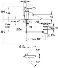 Габаритный чертеж смесителя для биде Tenso 33348AV фирмы Grohe